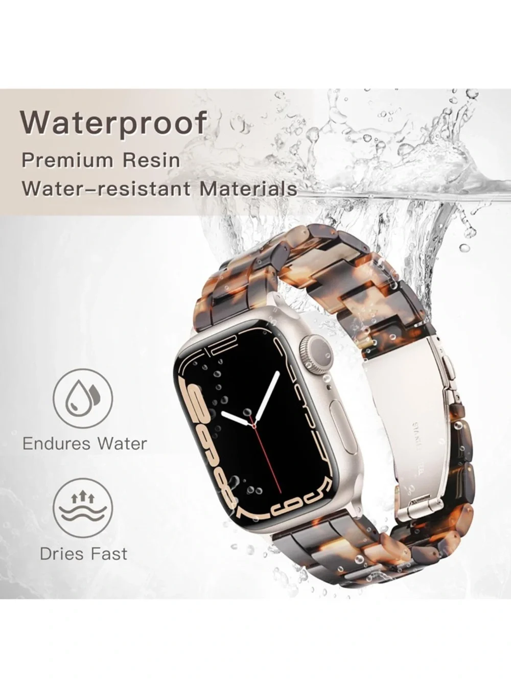 NIB Apple Watch band resin tortoise pattern silver accent